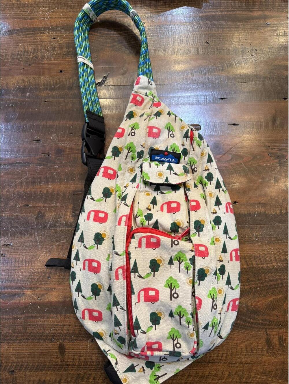 KAVU Rope Sling Bag Canvas Crossbody Campsite Pattern